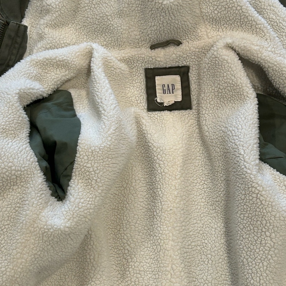 GAP Forest Green Sherpa Utility Jacket Hooded Anorak Small - Picture 9 of 11